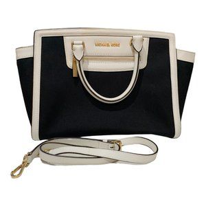 MICHAEL Michael Kors Black/White Canvas and Leather Selma Satchel